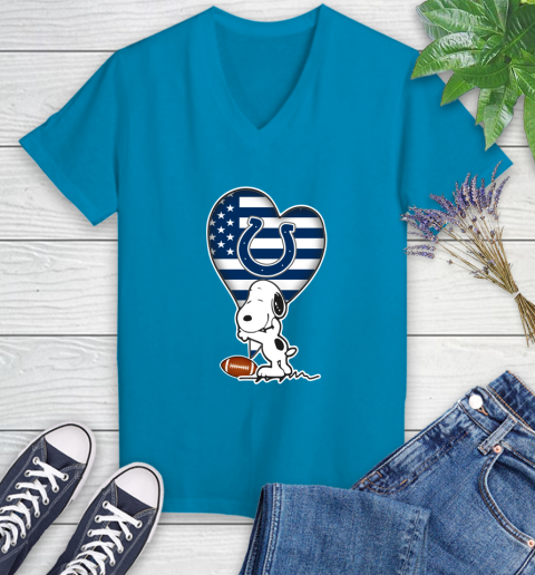 Indianapolis Colts NFL Football The Peanuts Movie Adorable Snoopy Women's V-Neck T-Shirt 7