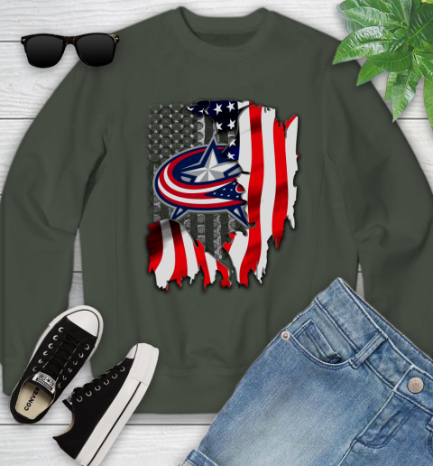 Columbus Blue Jackets NHL Hockey American Flag Youth Sweatshirt 9