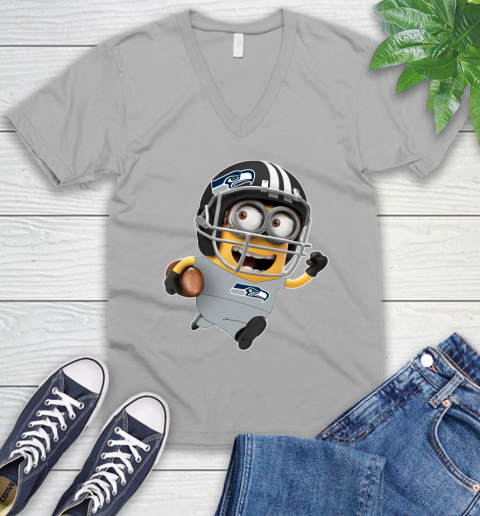 NFL Seattle Seahawks Minions Disney Football Sports V-Neck T-Shirt 4