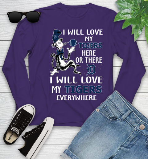 MLB Baseball Detroit Tigers I Will Love My Tigers Everywhere Dr Seuss Shirt Youth Long Sleeve 4