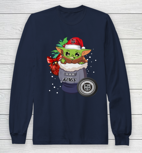 Los Angeles Kings Christmas Baby Yoda Star Wars Funny Happy NHL Long Sleeve T-Shirt 4