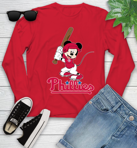 MLB Baseball Philadelphia Phillies Cheerful Mickey Mouse Shirt Youth Long Sleeve 11