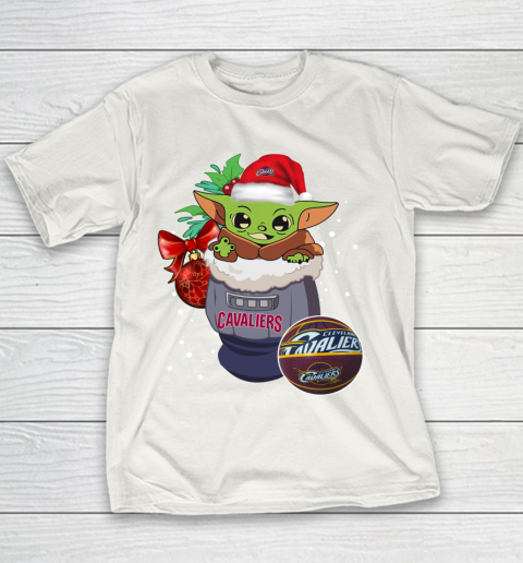 Cleveland Cavaliers Christmas Baby Yoda Star Wars Funny Happy NBA Youth T-Shirt 3