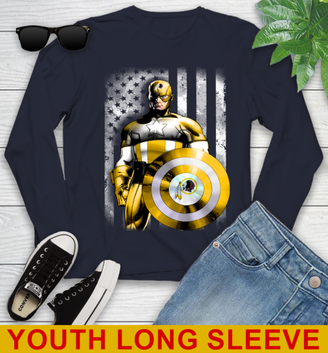 Washington Redskins NFL Football Captain America Marvel Avengers American Flag Shirt Youth Long Sleeve 2