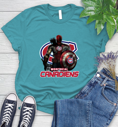 NHL Captain America Thor Spider Man Hawkeye Avengers Endgame Hockey Montreal Canadiens Women's T-Shirt 12