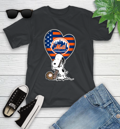 New York Mets MLB Baseball The Peanuts Movie Adorable Snoopy Youth T-Shirt 2