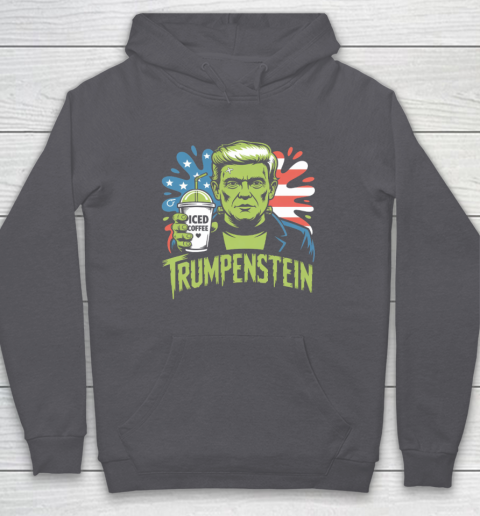 Trumpenstein Funny Iced Coffee Drink Halloween 4th of July USA Flag Hoodie 4
