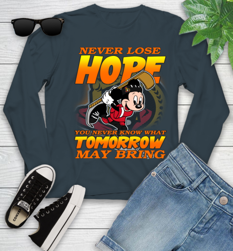 Ottawa Senators NHL Hockey ootball Mickey Disney Never Lose Hope Youth Long Sleeve 9