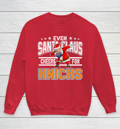 New York Knicks Even Santa Claus Cheers For Christmas NBA Youth Sweatshirt 7