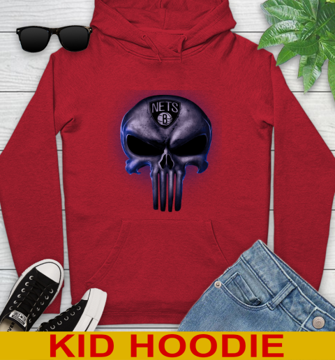 Brooklyn Nets NBA Basketball Punisher Skull Sports Youth Hoodie 11