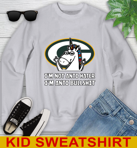Green Bay Packers NFL Football Unicorn I'm Not Anti Hater I'm Anti Bullshit Youth Sweatshirt 4