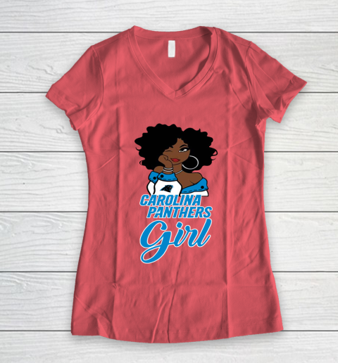 Carolina Panthers Girl NFL Women's V-Neck T-Shirt 6