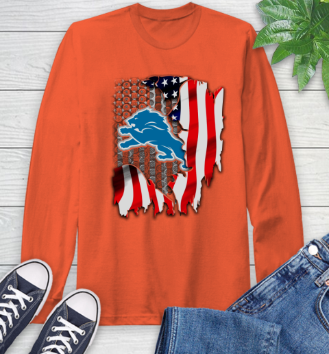 Detroit Lions NFL Football American Flag Long Sleeve T-Shirt 4
