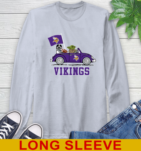 NFL Football Minnesota Vikings Darth Vader Baby Yoda Driving Star Wars Shirt Long Sleeve T-Shirt 6