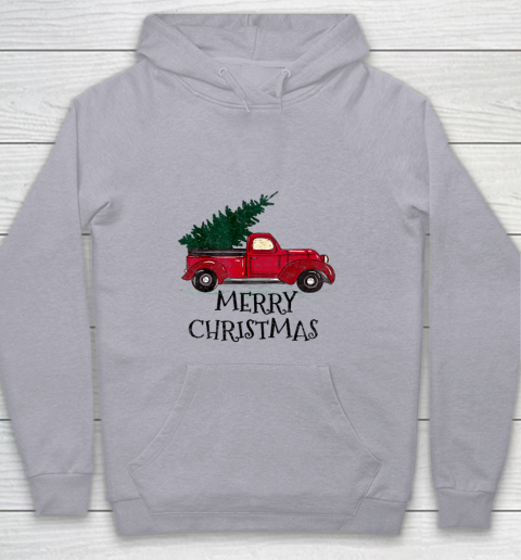 Vintage Red Truck With Merry Christmas Tree Youth Hoodie 4