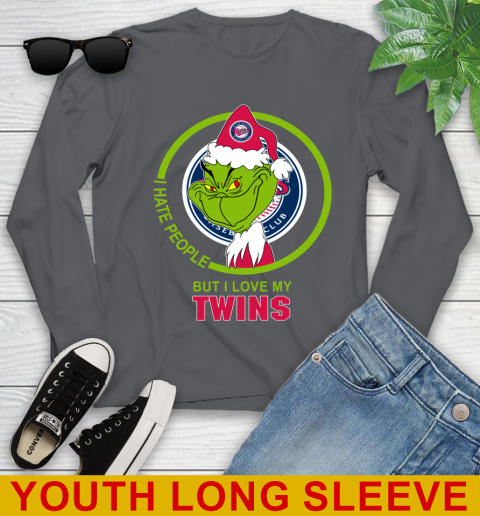 Minnesota Twins MLB Christmas Grinch I Hate People But I Love My Favorite Baseball Team Youth Long Sleeve 9