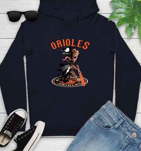 MLB Baltimore Orioles Baseball Venom Groot Guardians Of The Galaxy Youth Hoodie 4