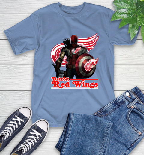 NHL Captain America Thor Spider Man Hawkeye Avengers Endgame Hockey Detroit Red Wings T-Shirt 11