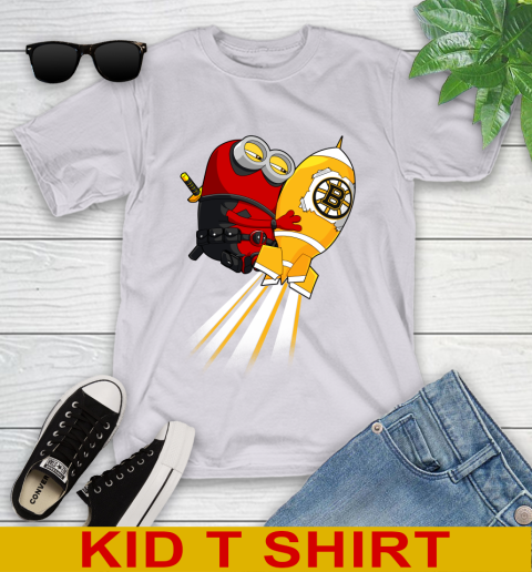 NHL Hockey Boston Bruins Deadpool Minion Marvel Shirt Youth T-Shirt 4