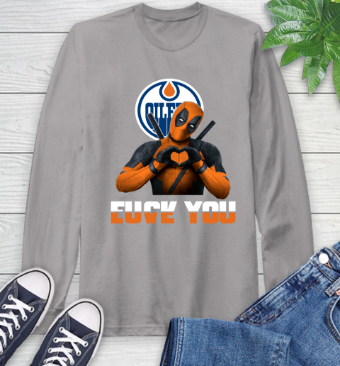 NHL Edmonton Oilers Deadpool Love You Fuck You Hockey Sports Long Sleeve T-Shirt 6