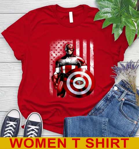 San Francisco 49ers NFL Football Captain America Marvel Avengers American Flag Shirt Women's T-Shirt 11