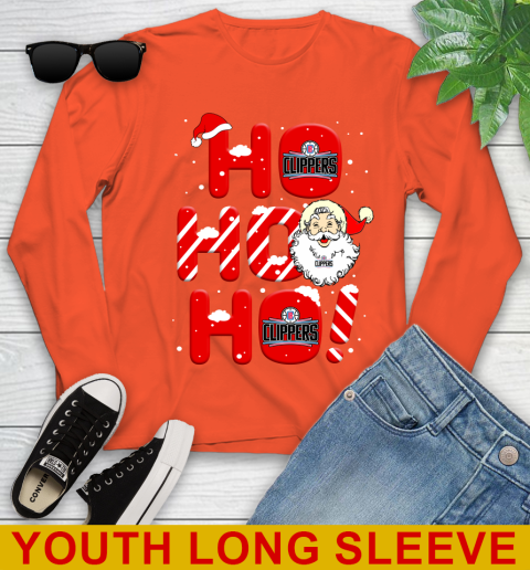 LA Clippers NBA Basketball Ho Ho Ho Santa Claus Merry Christmas Shirt Youth Long Sleeve 3