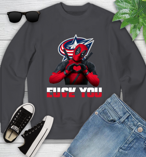 NHL Columbus Blue Jackets Deadpool Love You Fuck You Hockey Sports Youth Sweatshirt 5