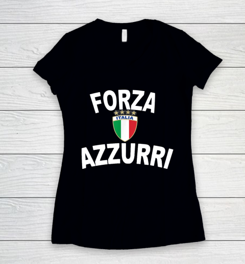 Italy Forza Azzurri Soccer Jersey Italia Flag Football Women's V-Neck T-Shirt