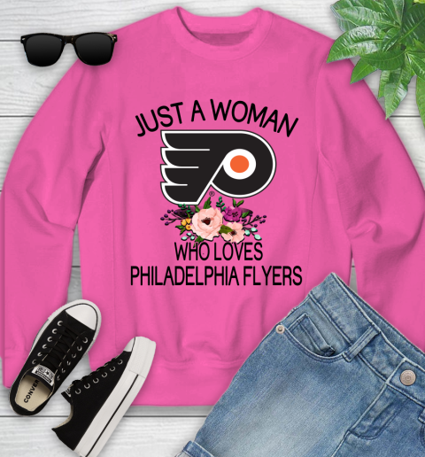 NHL Just A Woman Who Loves Philadelphia Flyers Hockey Sports Youth Sweatshirt 3