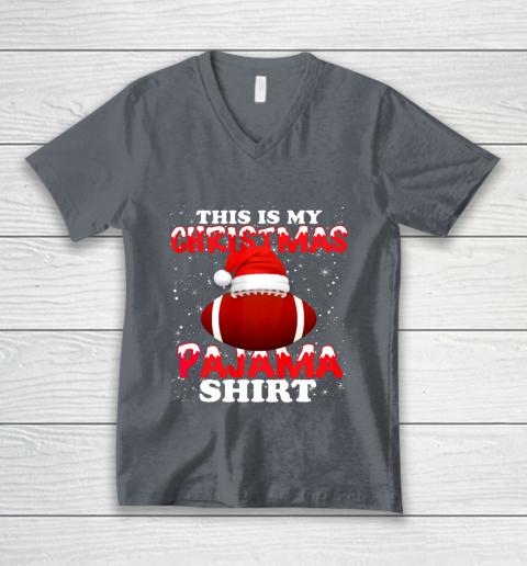 Football Christmas Gifts Santa Hat Funny Xmas Pajamas V-Neck T-Shirt 4