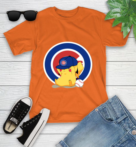 MLB Pikachu Baseball Sports Chicago Cubs Youth T-Shirt 7