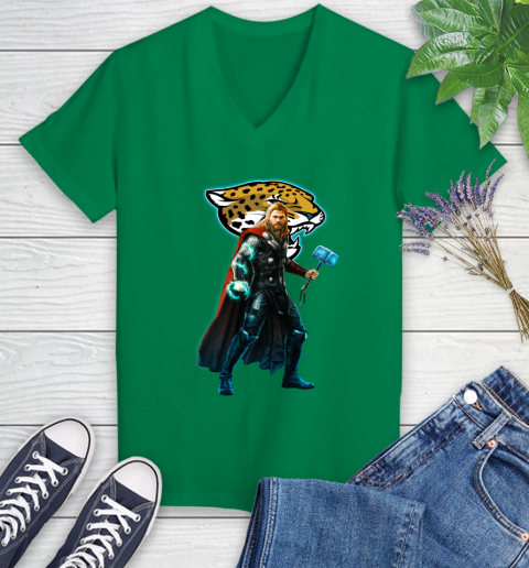 NFL Thor Avengers Endgame Football Jacksonville Jaguars Women's V-Neck T-Shirt 5