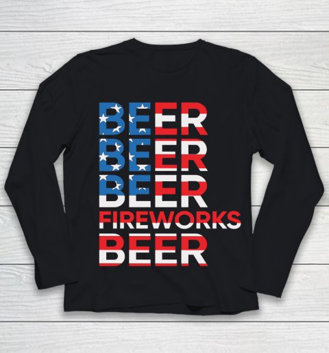 Beer Lover Funny Shirt Beer Fireworks 4th Of July Youth Long Sleeve