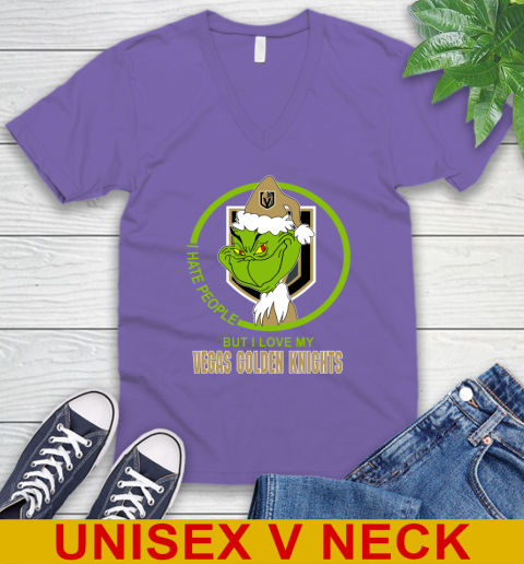 Vegas Golden Knights NHL Christmas Grinch I Hate People But I Love My Favorite Hockey Team V-Neck T-Shirt 9
