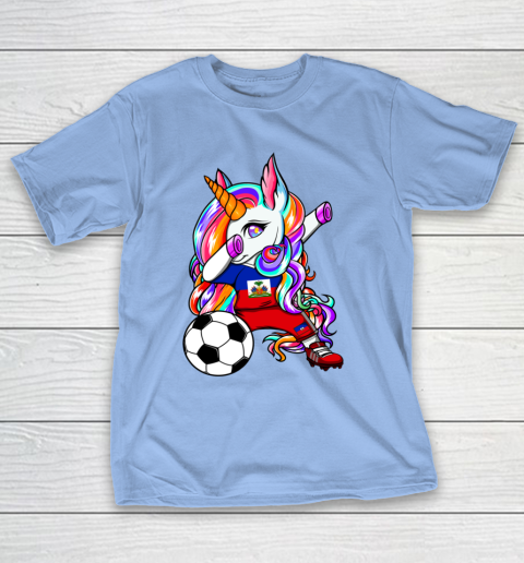 Dabbing Unicorn Haiti Soccer Fans Jersey Haitian Football T-Shirt 11