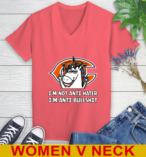 Chicago Bears NFL Football Unicorn I'm Not Anti Hater I'm Anti Bullshit Women's V-Neck T-Shirt 7