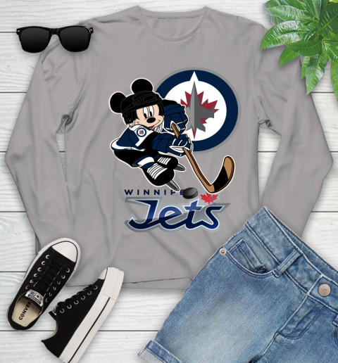 NHL Winnipeg Jets Mickey Mouse Disney Hockey T Shirt Youth Long Sleeve 5