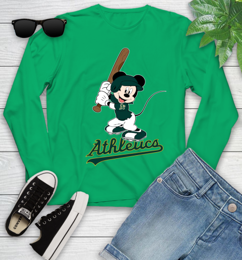 MLB Baseball Oakland Athletics Cheerful Mickey Mouse Shirt Youth Long Sleeve 6