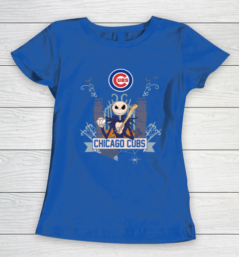 MLB Chicago Cubs Baseball Jack Skellington Halloween Women's T-Shirt 8