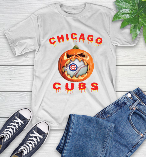 MLB Chicago Cubs Halloween Pumpkin Baseball Sports T-Shirt