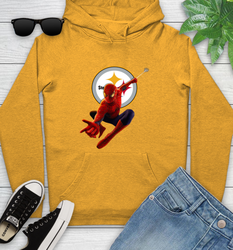 NFL Spider Man Avengers Endgame Football Pittsburgh Steelers Youth Hoodie 3