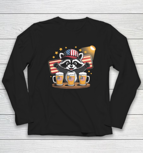 Raccoon red white and brew Funny Independence Day 4th of July Long Sleeve T-Shirt