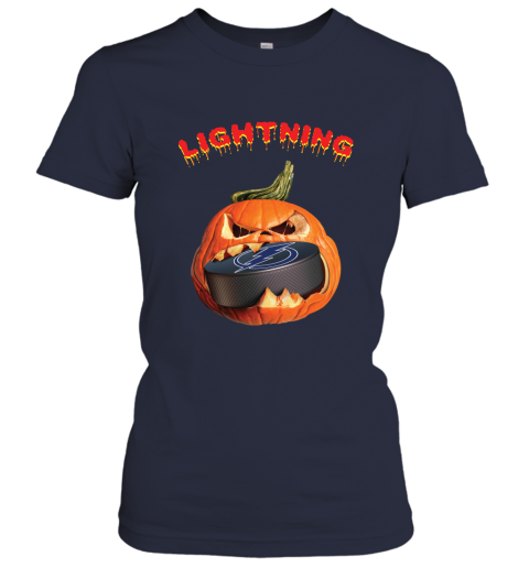 NHL Tampa Bay Lightning Halloween Pumpkin Hockey Sports lLP0uRRDtns ladies t shirt 20 95 151514 front navy