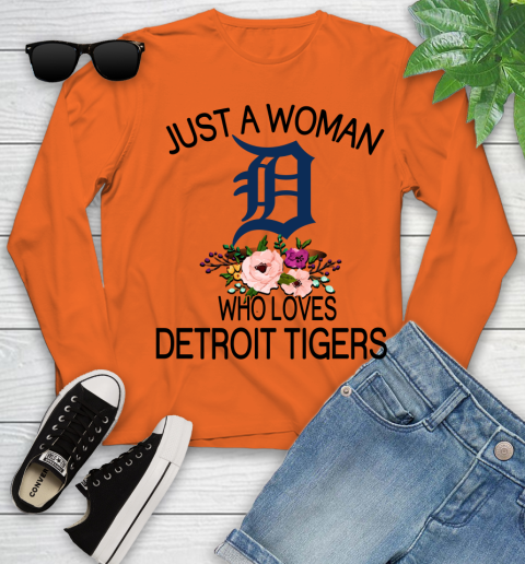 MLB Just A Woman Who Loves Detroit Tigers Baseball Sports Youth Long Sleeve 2