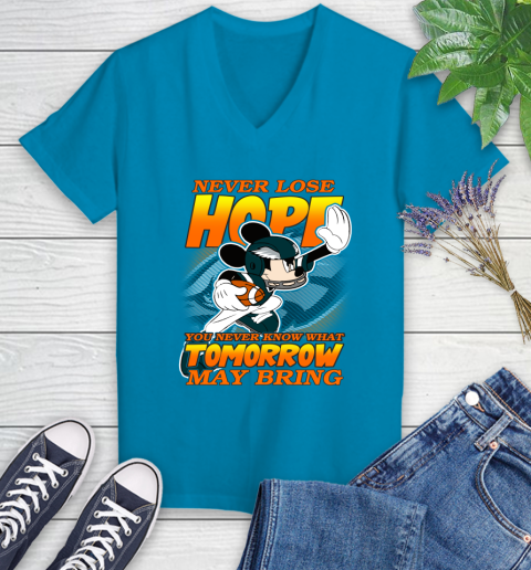 Philadelphia Eagles NFL Football Mickey Disney Never Lose Hope Women's V-Neck T-Shirt 7