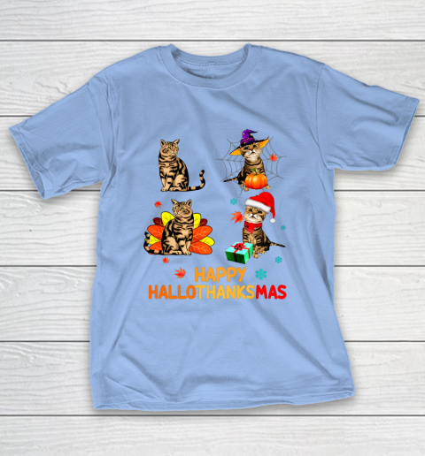 Cat Halloween Thanksgiving Christmas Happy Hallothanksmas T-Shirt 10