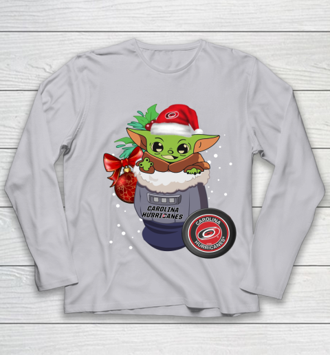 Carolina Hurricanes Christmas Baby Yoda Star Wars Funny Happy NHL Youth Long Sleeve 5