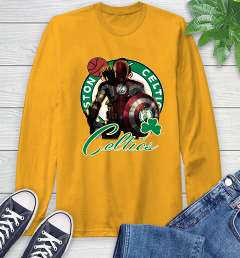 Boston Celtics NBA Basketball Captain America Thor Spider Man Hawkeye Avengers Long Sleeve T-Shirt 3