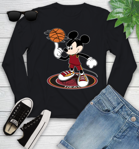 NBA Basketball Miami Heat Cheerful Mickey Disney Shirt Youth Long Sleeve