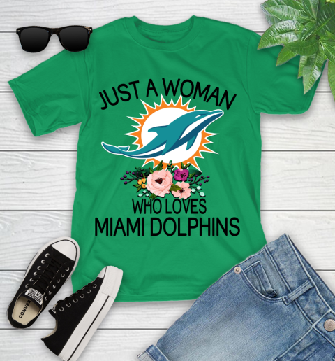 NFL Just A Woman Who Loves Miami Dolphins Football Sports Youth T-Shirt 3